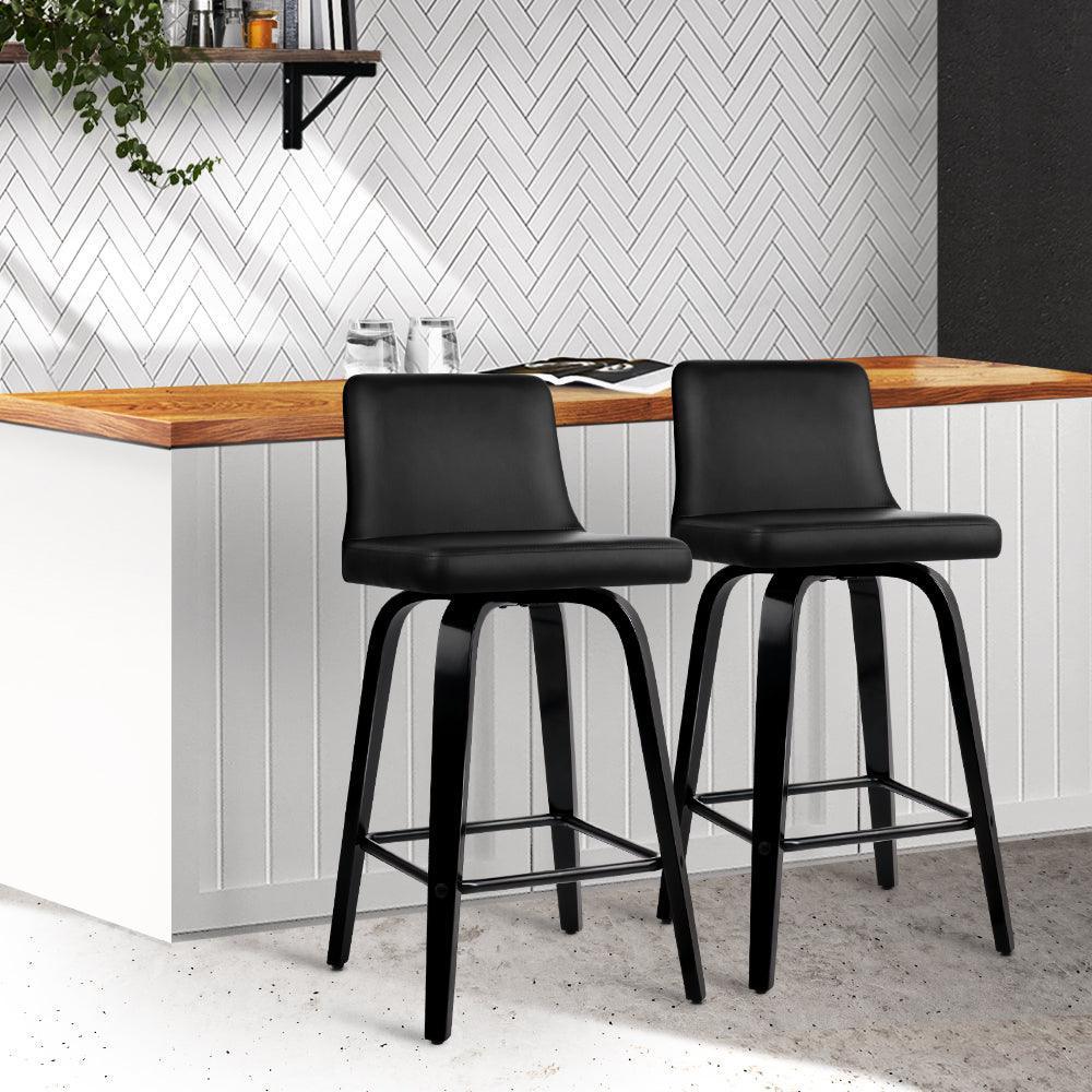 Artiss Set of 2 Wooden PU Leather Bar Stool - Black - John Cootes