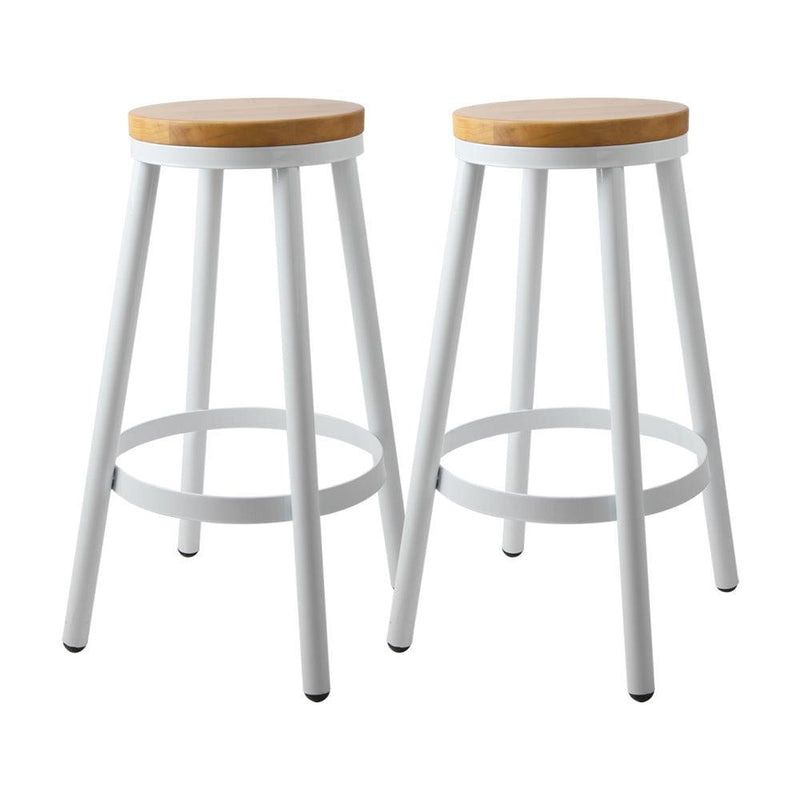 Artiss Set of 2 Wooden Stackable Bar Stools - White and Wood - John Cootes