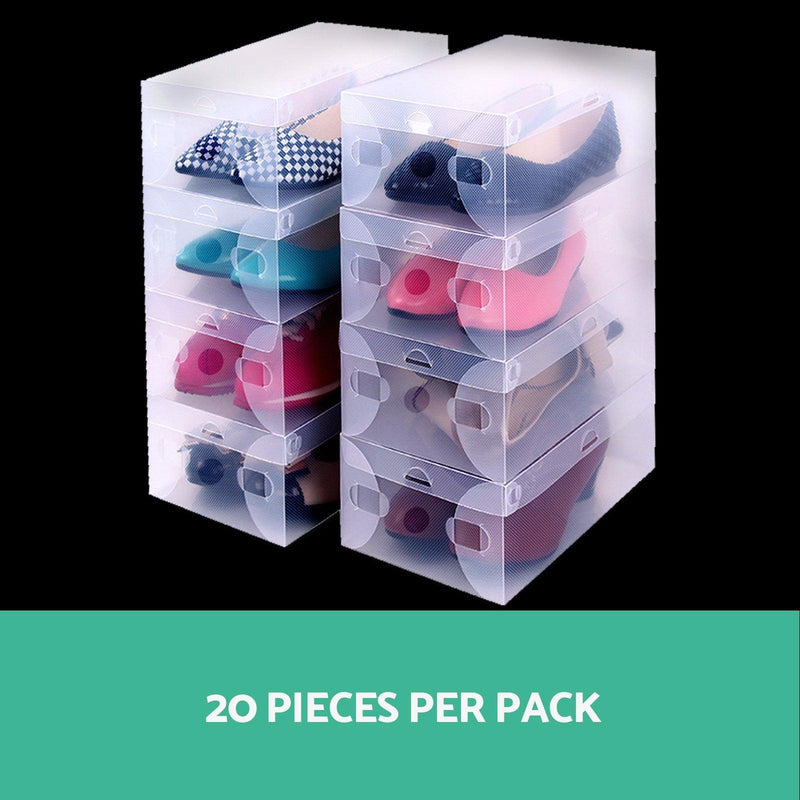 Artiss Set of 20 Clear Shoe Box Foldable Transparent Shoe Storage Stackable Case - John Cootes