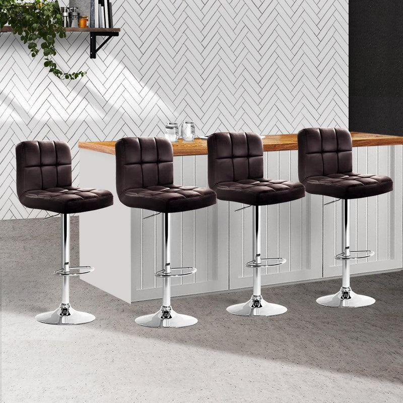 Artiss Set of 4 Bar Stools Gas lift Swivel - Steel and Chocolate - John Cootes