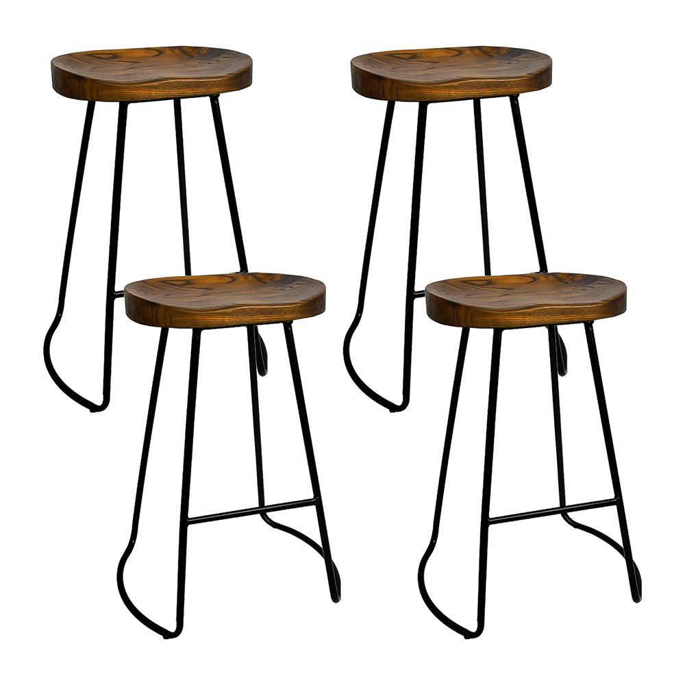 Artiss Set of 4 Elm Wood Backless Bar Stools 65cm - Black and Dark Natural - John Cootes