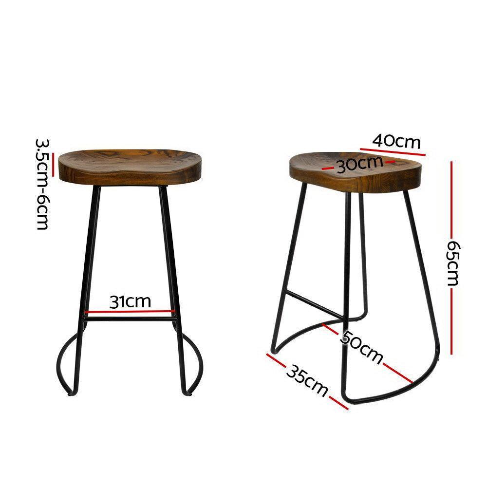 Artiss Set of 4 Elm Wood Backless Bar Stools 65cm - Black and Dark Natural - John Cootes