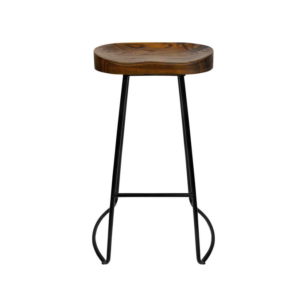 Artiss Set of 4 Elm Wood Backless Bar Stools 65cm - Black and Dark Natural - John Cootes