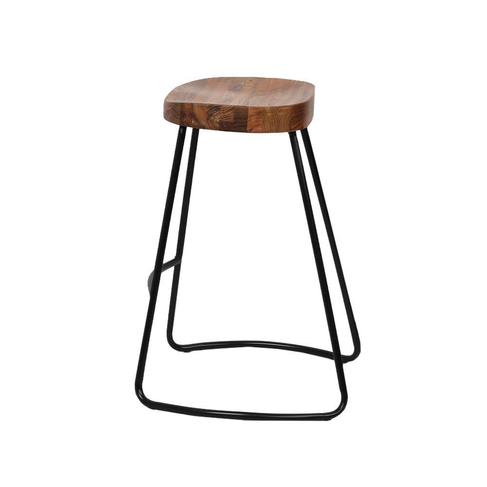 Artiss Set of 4 Elm Wood Backless Bar Stools 65cm - Black and Dark Natural - John Cootes