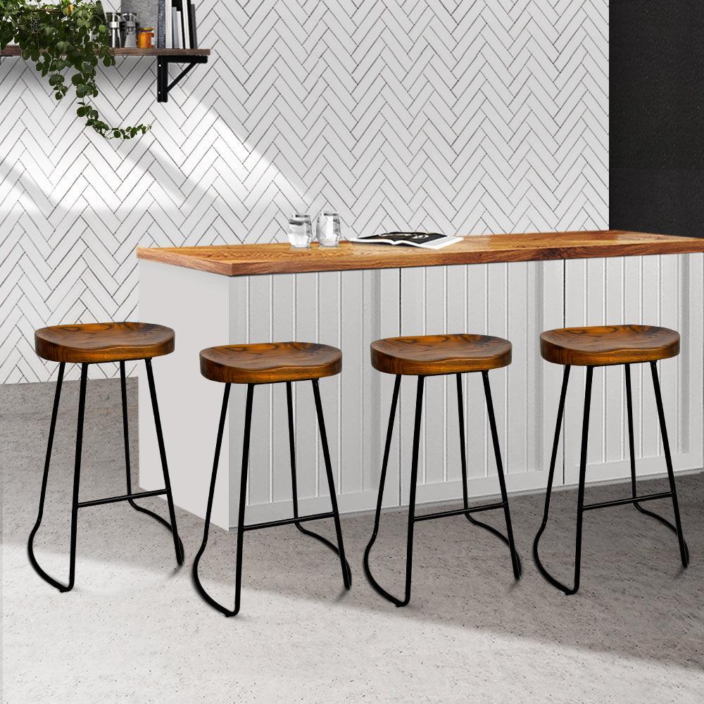 Artiss Set of 4 Elm Wood Backless Bar Stools 65cm - Black and Dark Natural - John Cootes