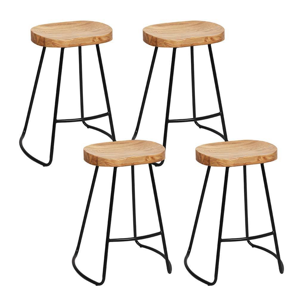 Artiss Set of 4 Elm Wood Backless Bar Stools 65cm - Black and Light Natural - John Cootes