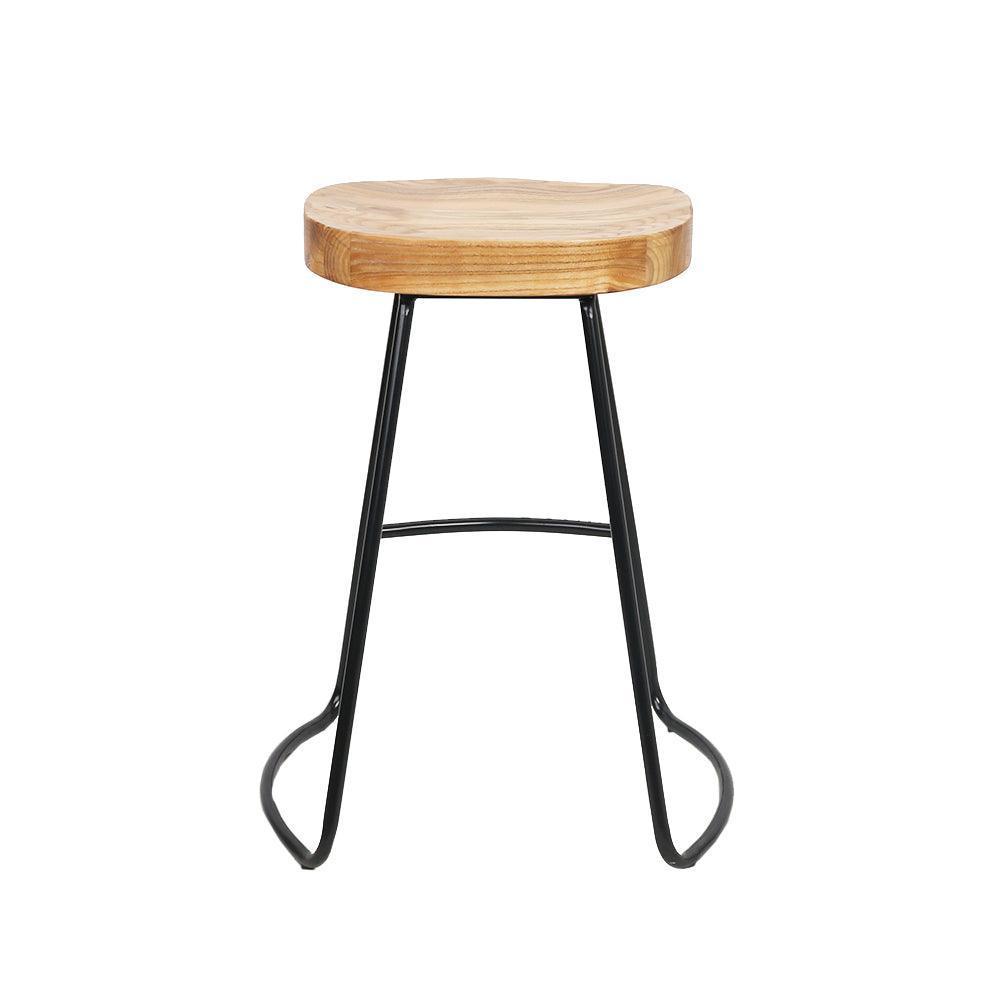 Artiss Set of 4 Elm Wood Backless Bar Stools 65cm - Black and Light Natural - John Cootes