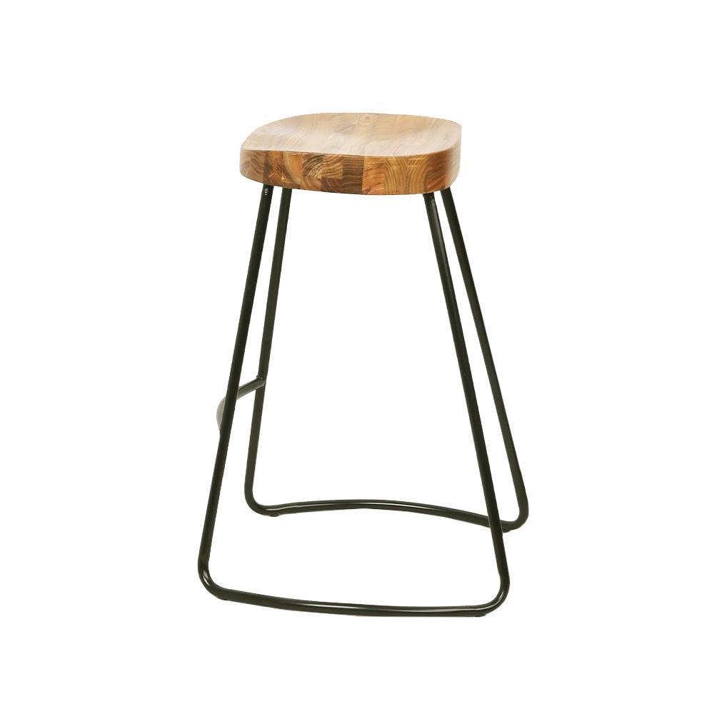 Artiss Set of 4 Elm Wood Backless Bar Stools 65cm - Black and Light Natural - John Cootes