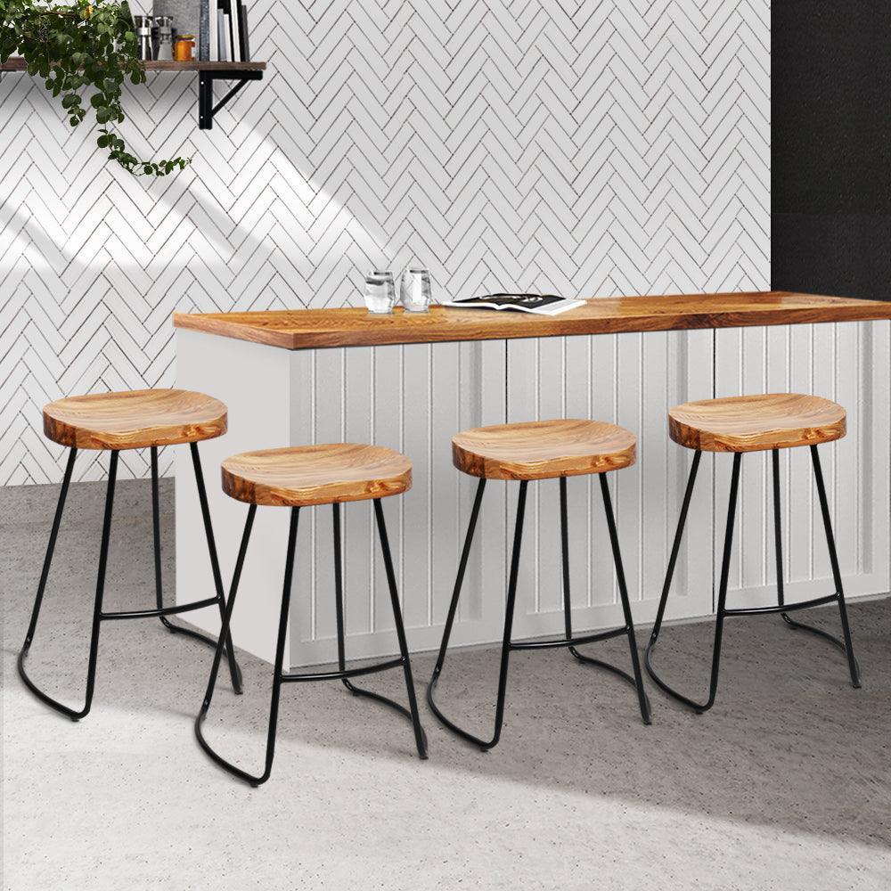 Artiss Set of 4 Elm Wood Backless Bar Stools 65cm - Black and Light Natural - John Cootes