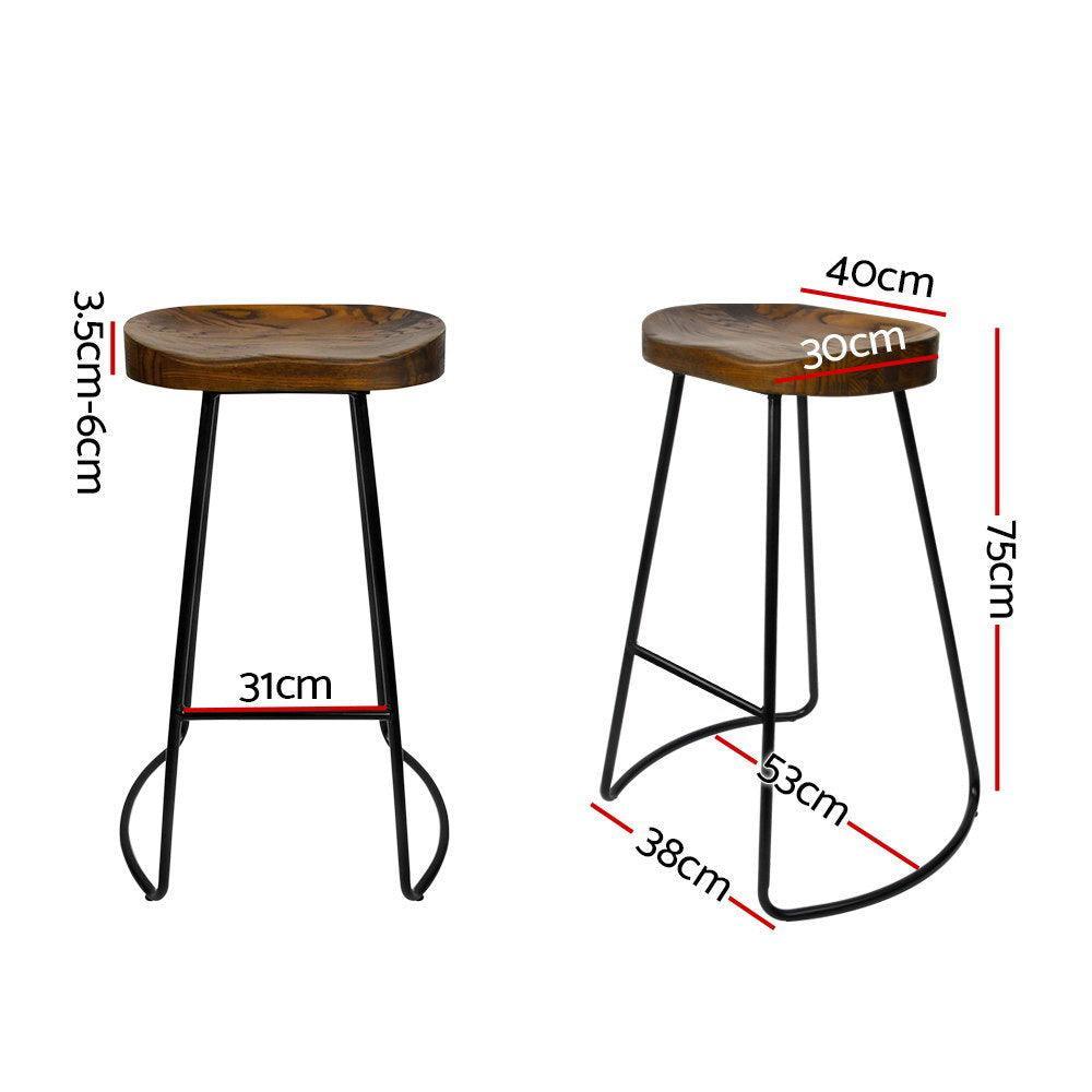 Artiss Set of 4 Elm Wood Backless Bar Stools 75cm - Black - John Cootes