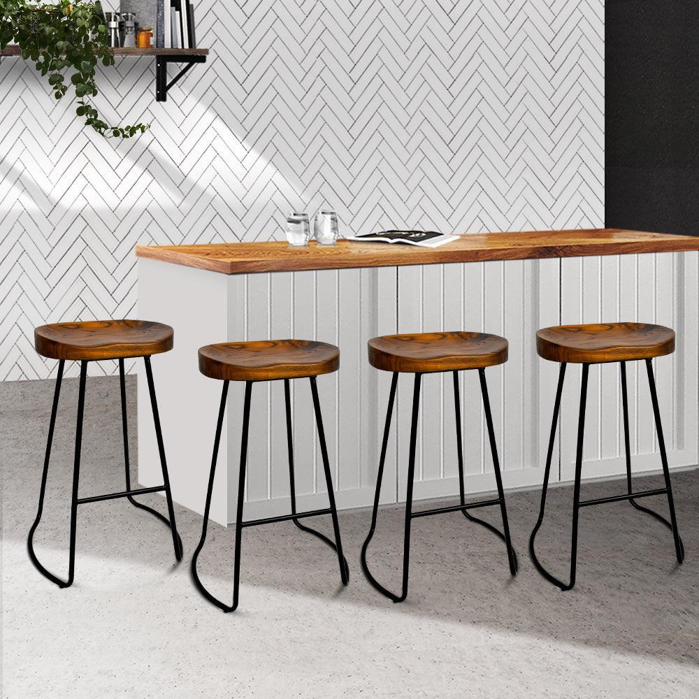 Artiss Set of 4 Elm Wood Backless Bar Stools 75cm - Black - John Cootes