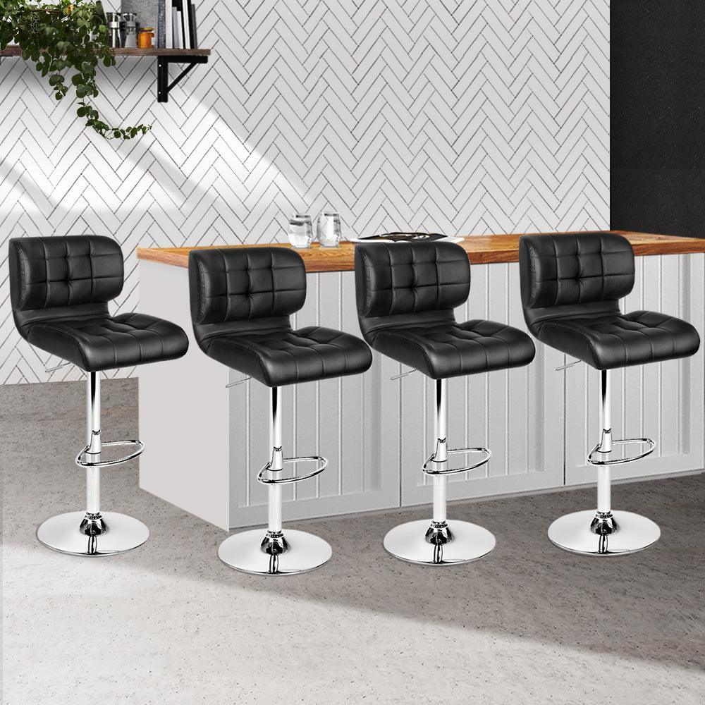 Artiss Set of 4 PU Leather Gas Lift Bar Stools - Black and Chrome - John Cootes