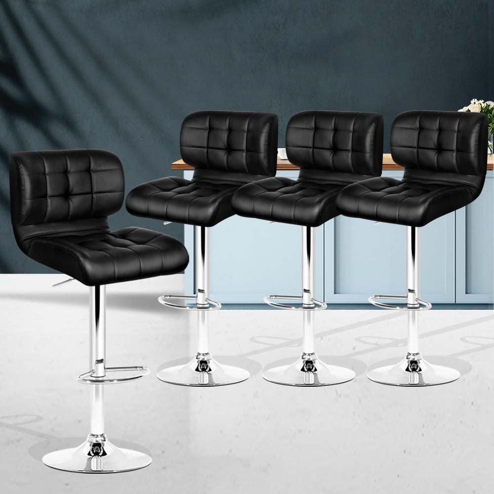 Artiss Set of 4 PU Leather Gas Lift Bar Stools - Black and Chrome - John Cootes