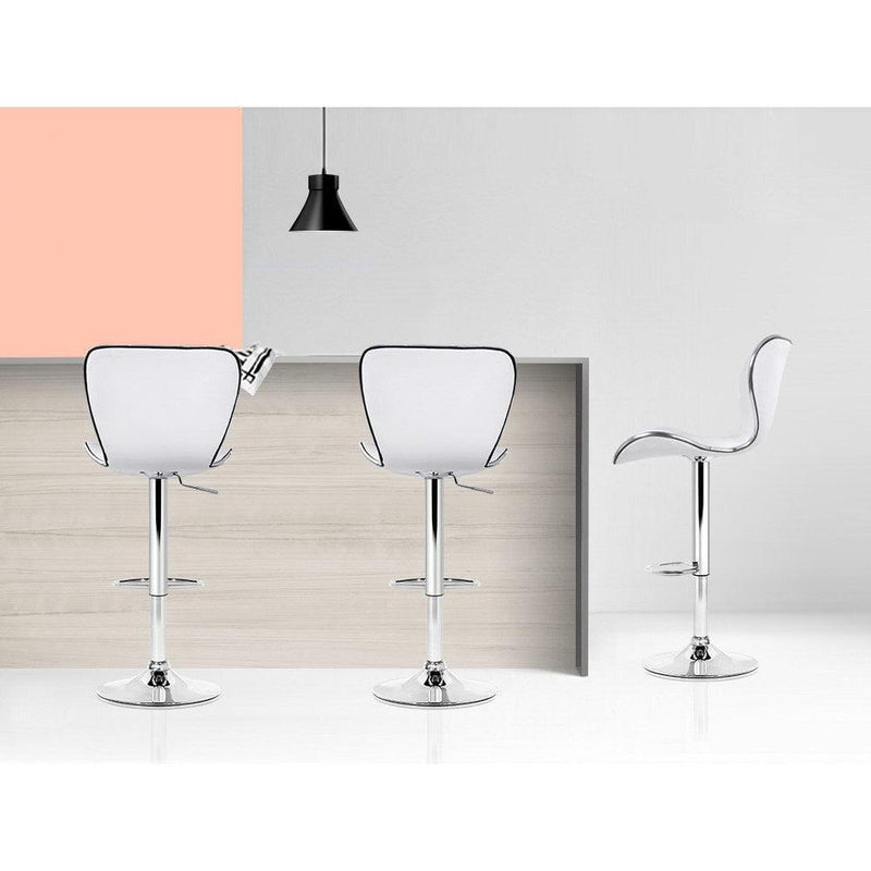 Artiss Set of 4 PU Leather Patterned Bar Stools - White and Chrome - John Cootes