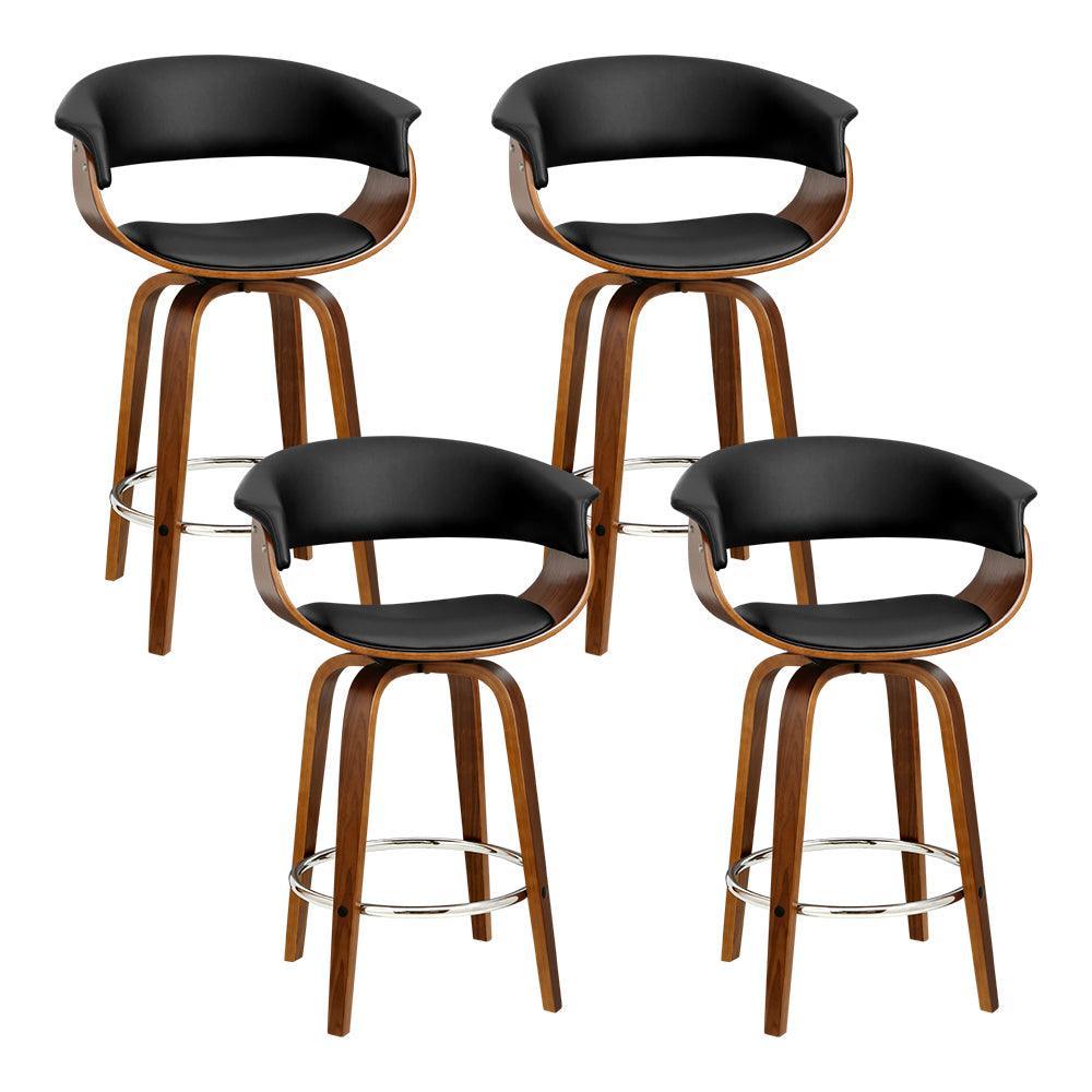 Artiss Set of 4 Swivel PU Leather Bar Stool - Wood and Black - John Cootes