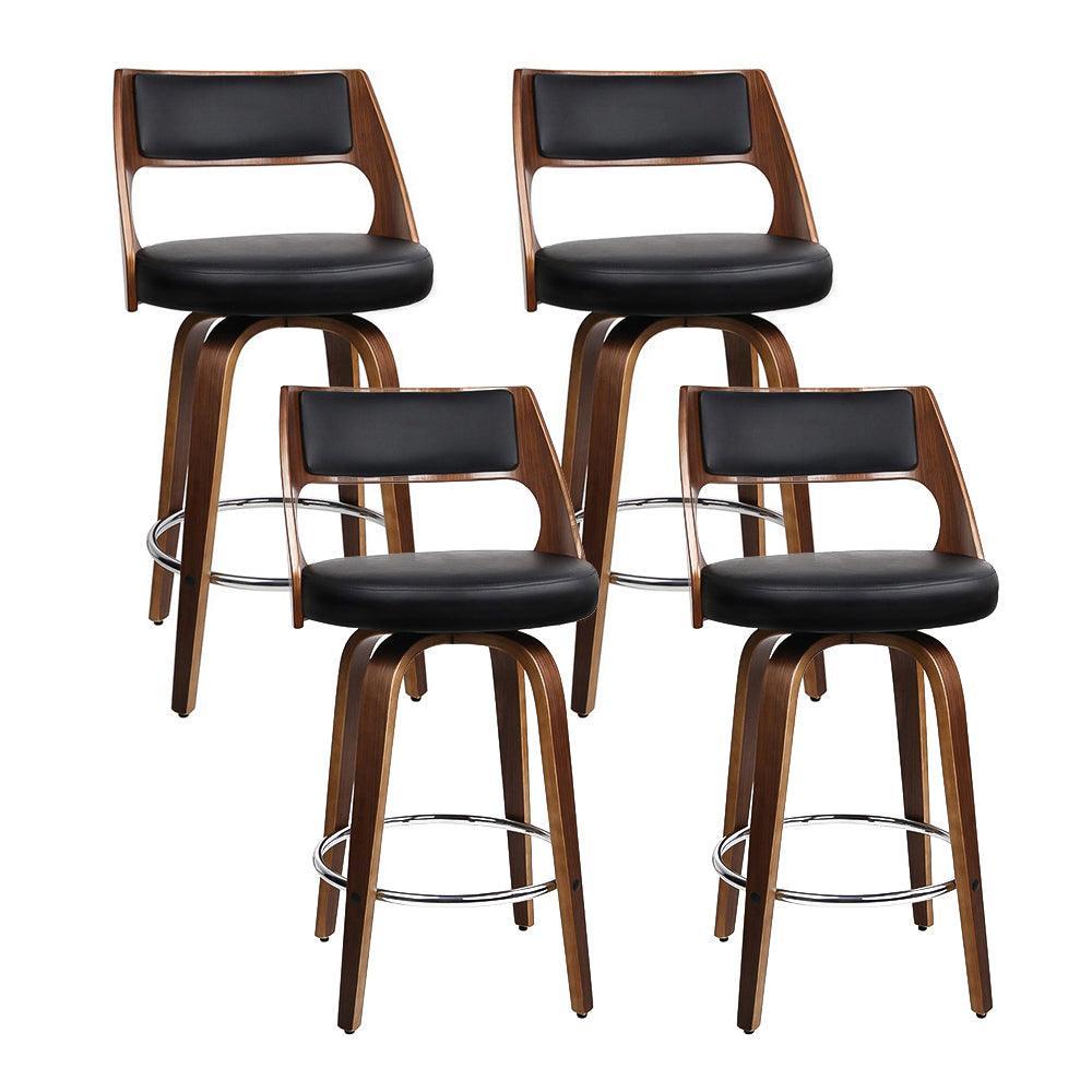 Artiss Set of 4 Wooden Bar Stools PU Leather - Black and Wood - John Cootes