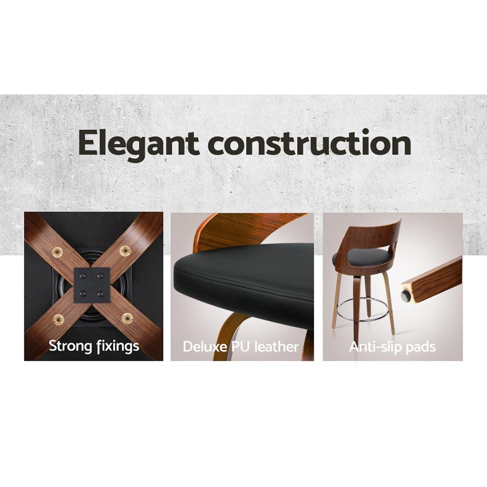 Artiss Set of 4 Wooden Bar Stools PU Leather - Black and Wood - John Cootes