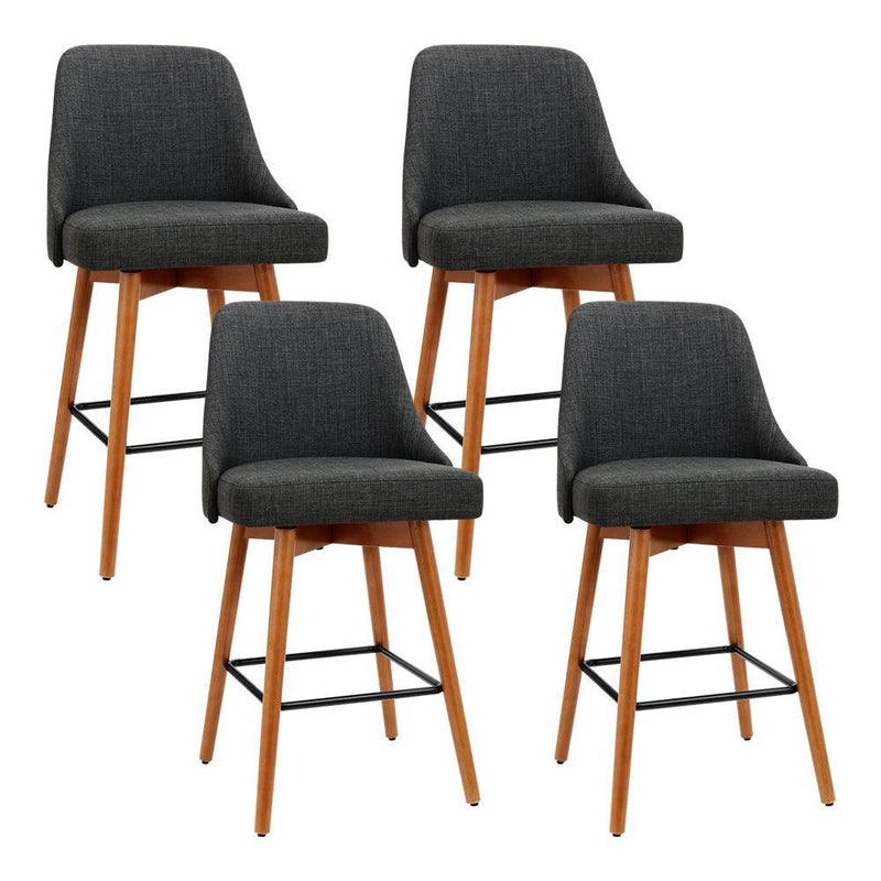 Artiss Set of 4 Wooden Fabric Bar Stools Square Footrest - Charcoal - John Cootes