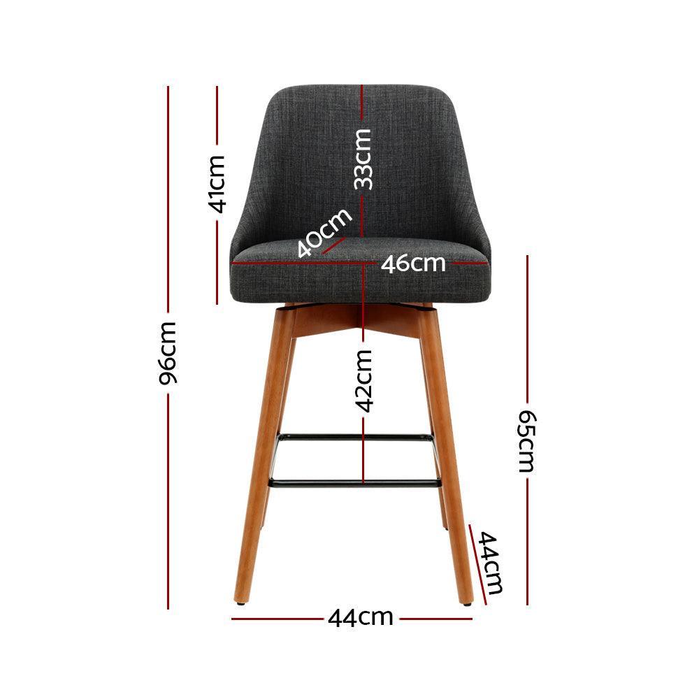 Artiss Set of 4 Wooden Fabric Bar Stools Square Footrest - Charcoal - John Cootes