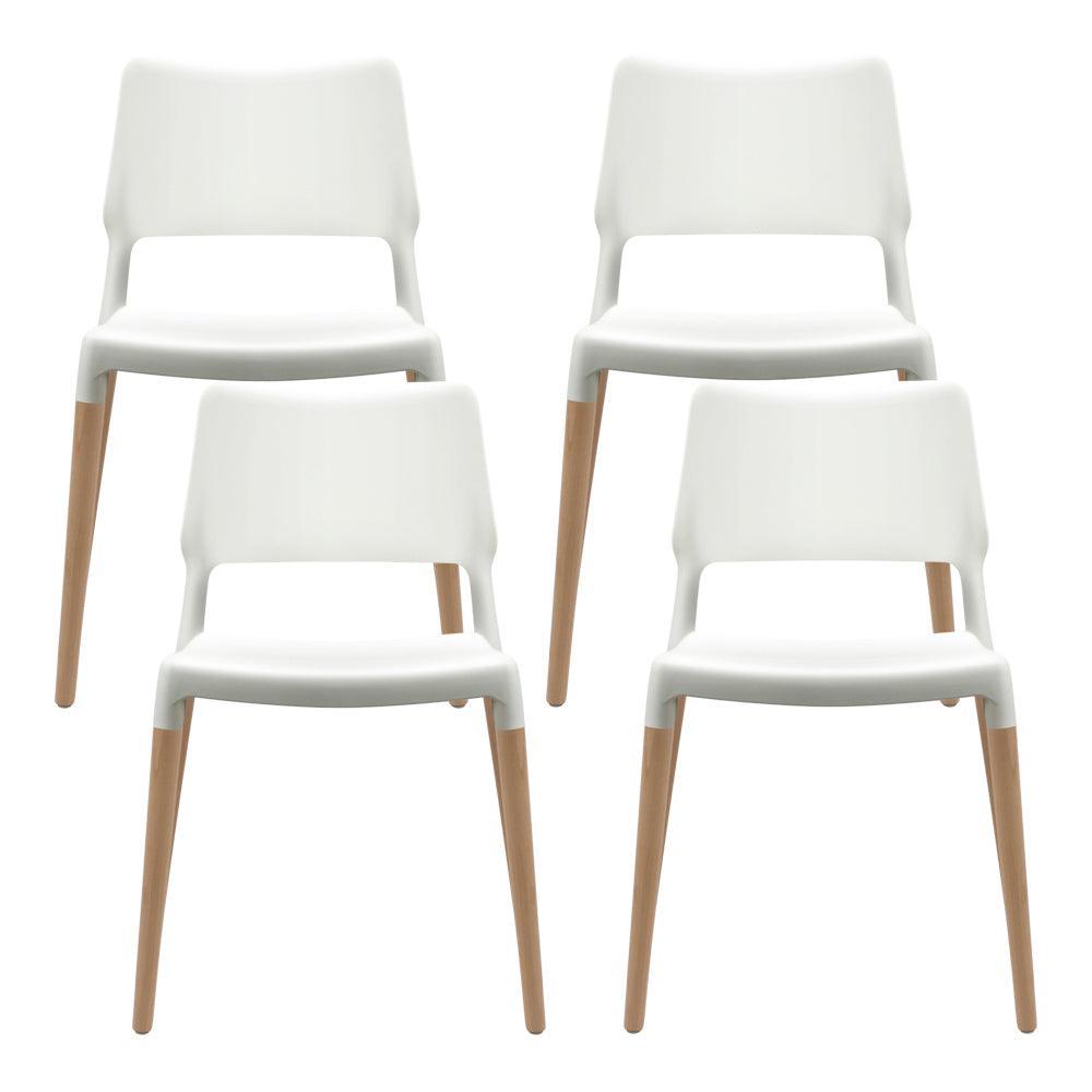 Artiss Set of 4 Wooden Stackable Dining Chairs - White - John Cootes