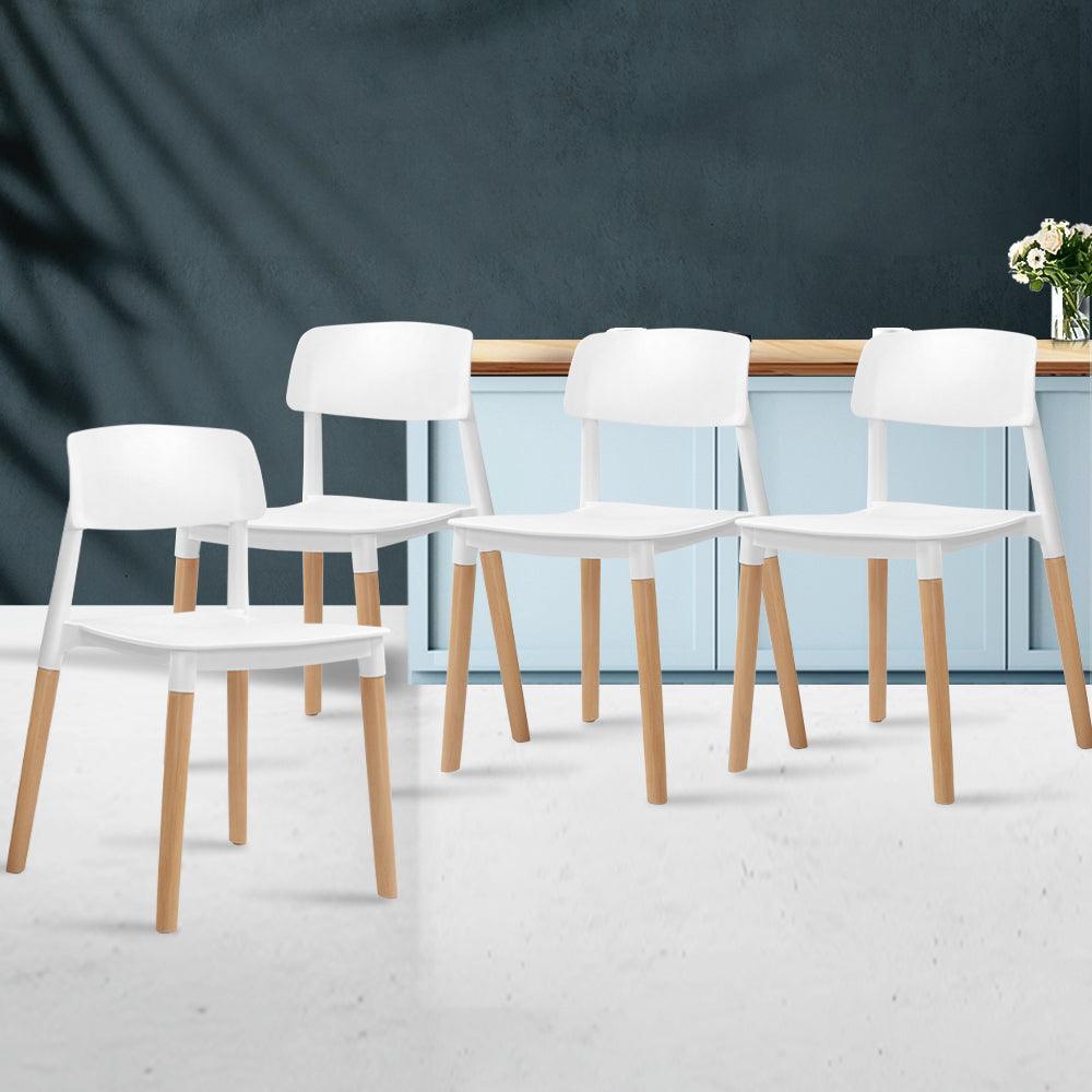 Artiss Set of 4 Wooden Stackable Dining Chairs - White - John Cootes