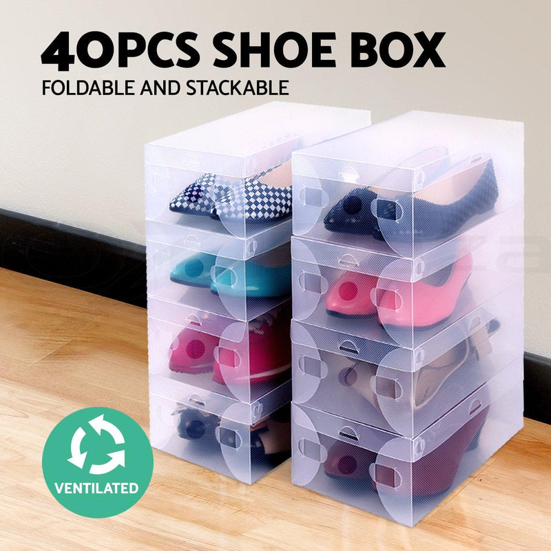 Artiss Set of 40 Clear Shoe Box Transparent Foldable Shoe Storage Stackable Case - John Cootes