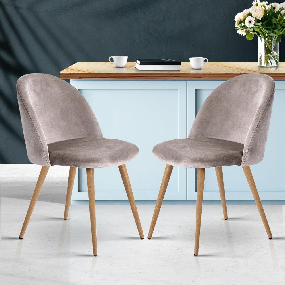 Artiss Set of Two Velvet Modern Dining Chair - Light Grey - John Cootes