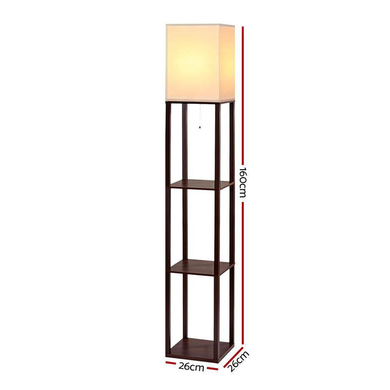 Artiss Shelf Floor Lamp Vintage Wood Reading Light Storage Organizer Home Office - John Cootes
