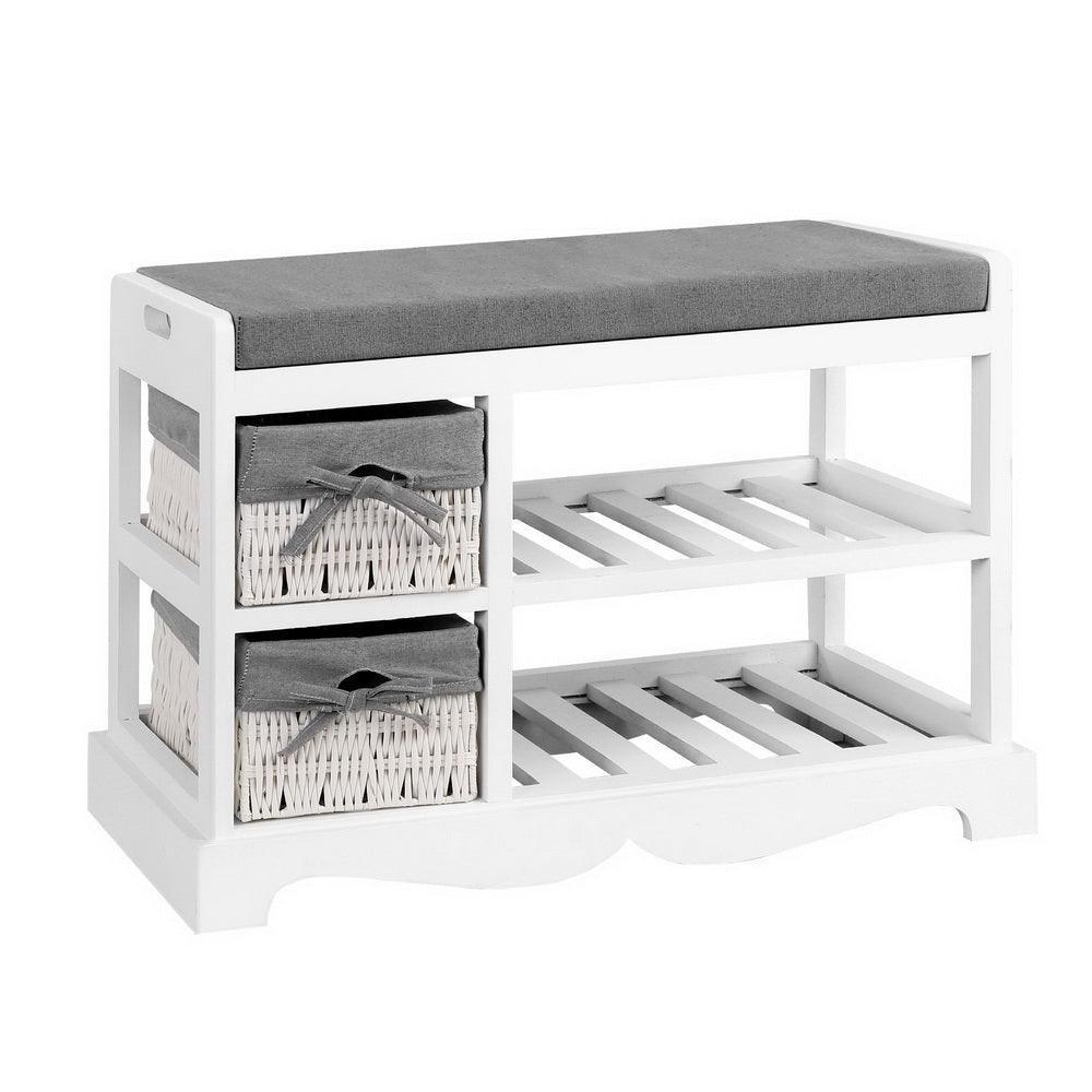 Artiss Shoe Cabinet Bench Rack Wooden Storage Organiser Shelf Stool 2 Drawers - John Cootes