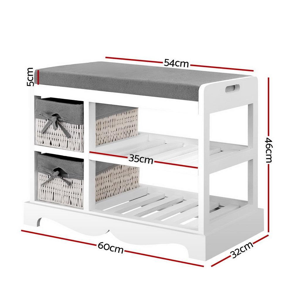 Artiss Shoe Cabinet Bench Rack Wooden Storage Organiser Shelf Stool 2 Drawers - John Cootes