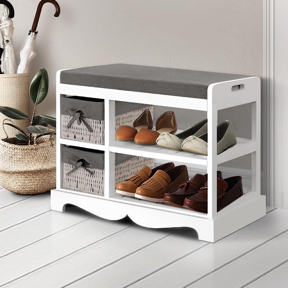 Artiss Shoe Cabinet Bench Rack Wooden Storage Organiser Shelf Stool 2 Drawers - John Cootes