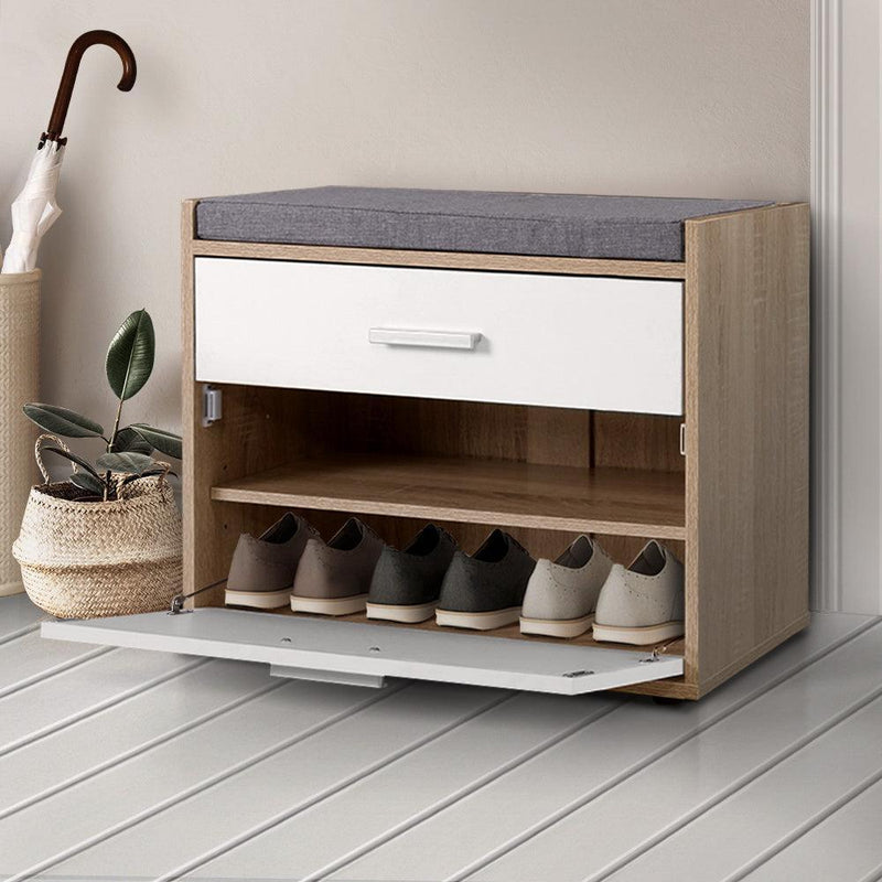 Artiss Shoe Cabinet Bench Shoes Storage Organiser Rack Fabric Seat Wooden Cupboard Up to 8 pairs - John Cootes