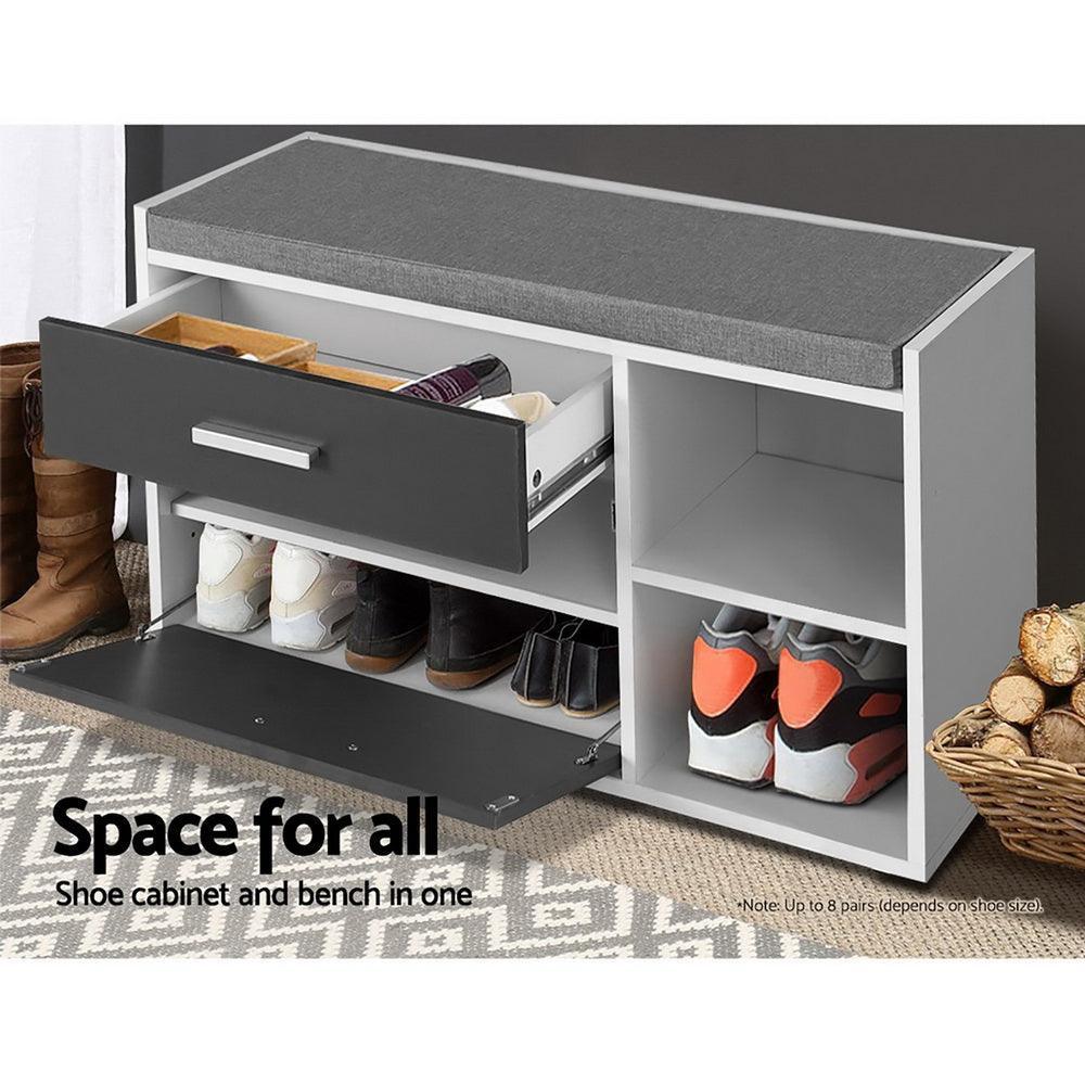 Artiss Shoe Cabinet Bench Shoes Storage Organiser Rack Wooden Cupboard Fabric Seat Adjustable Shelf - John Cootes