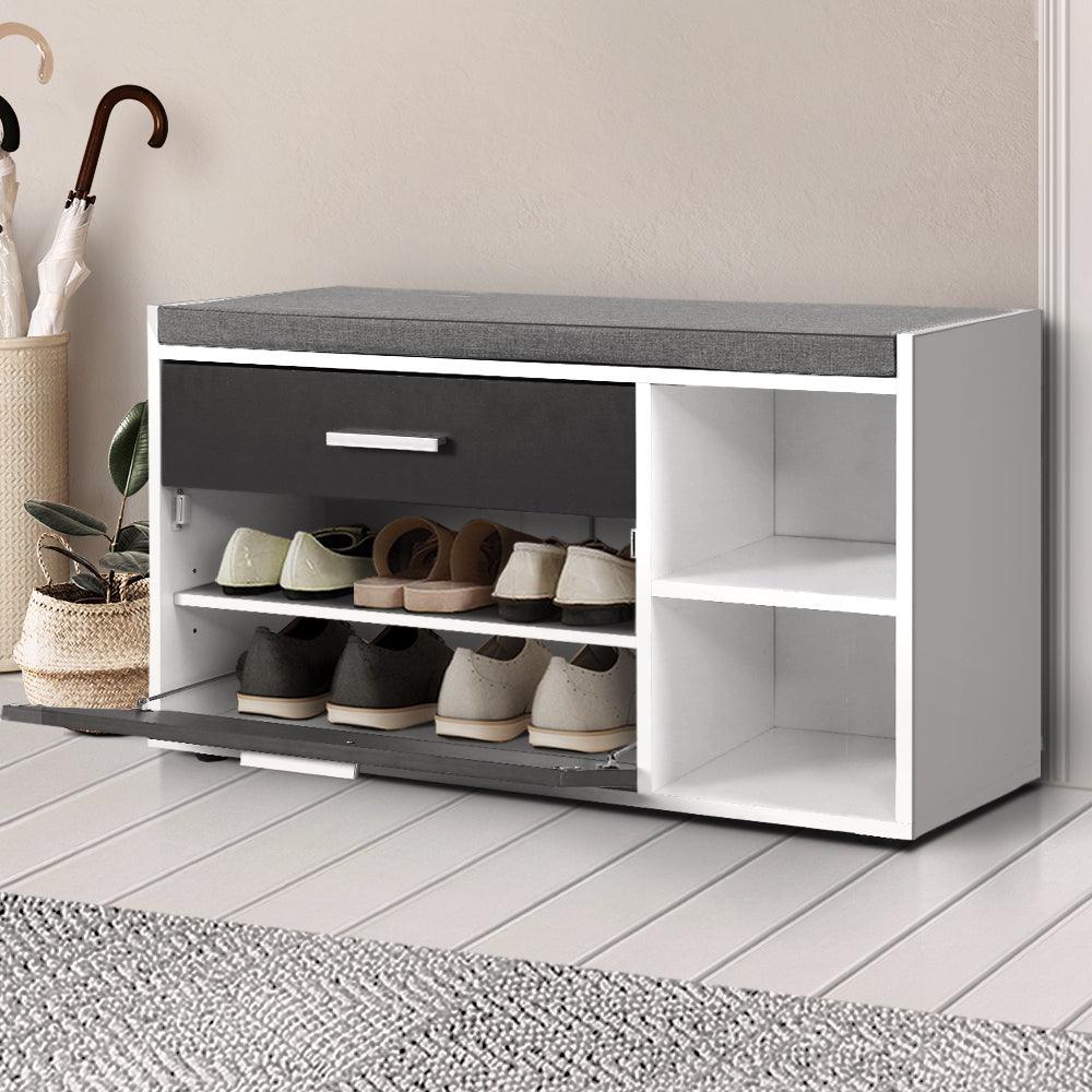 Artiss Shoe Cabinet Bench Shoes Storage Organiser Rack Wooden Cupboard Fabric Seat Adjustable Shelf - John Cootes