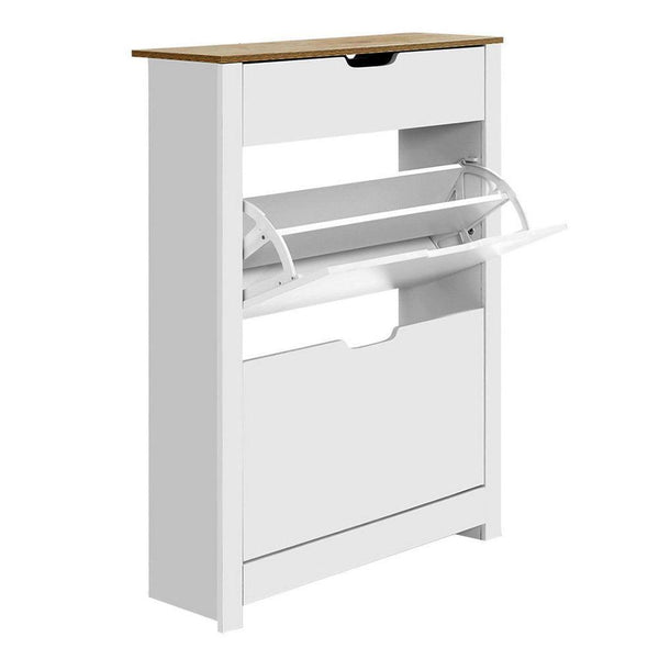 Artiss Shoe Cabinet Rack Storage Organiser Cupboard Shelf Drawer 16 Pairs White - John Cootes