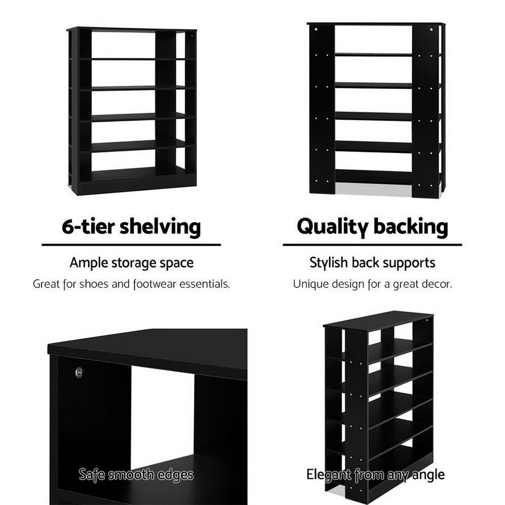 Artiss Shoe Cabinet Shoes Organiser Storage Rack 30 Pairs Black Shelf Wooden - John Cootes