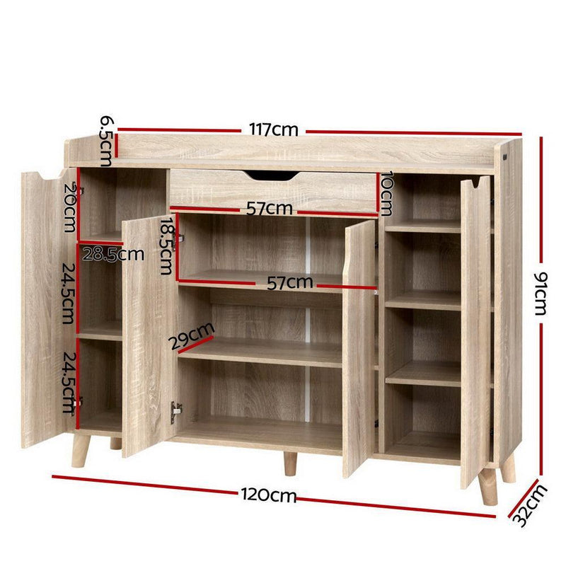 Artiss Shoe Cabinet Shoes Storage Rack 120cm Organiser Drawer Cupboard Wood - John Cootes