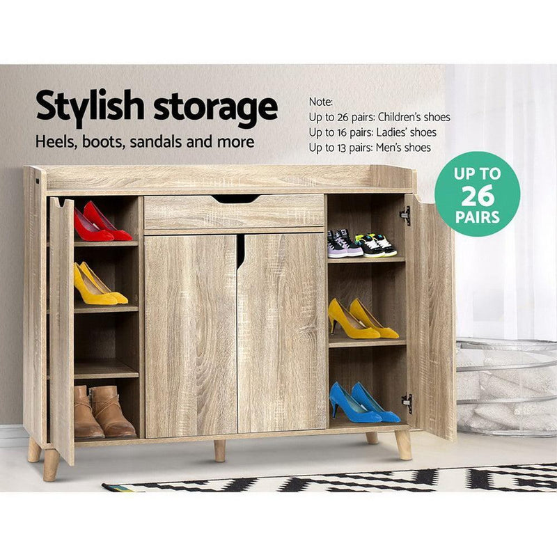 Artiss Shoe Cabinet Shoes Storage Rack 120cm Organiser Drawer Cupboard Wood - John Cootes