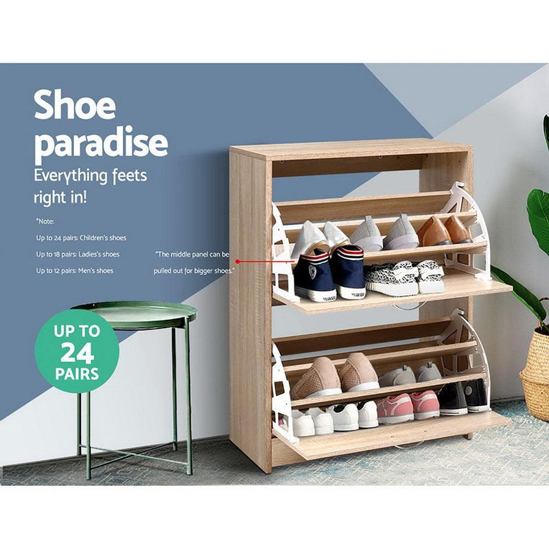 Artiss Shoe Cabinet Shoes Storage Rack 24 Pairs Organiser Shelf Cupboard Oak - John Cootes