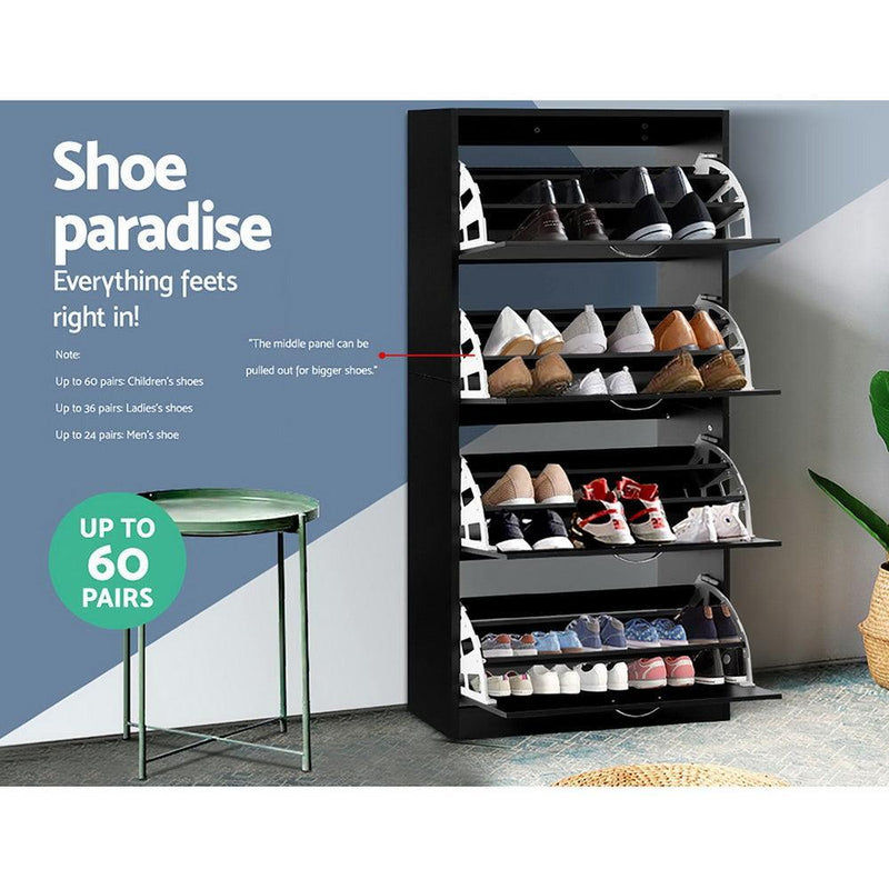 Artiss Shoe Cabinet Shoes Storage Rack Organiser 60 Pairs Black Shelf Drawer - John Cootes