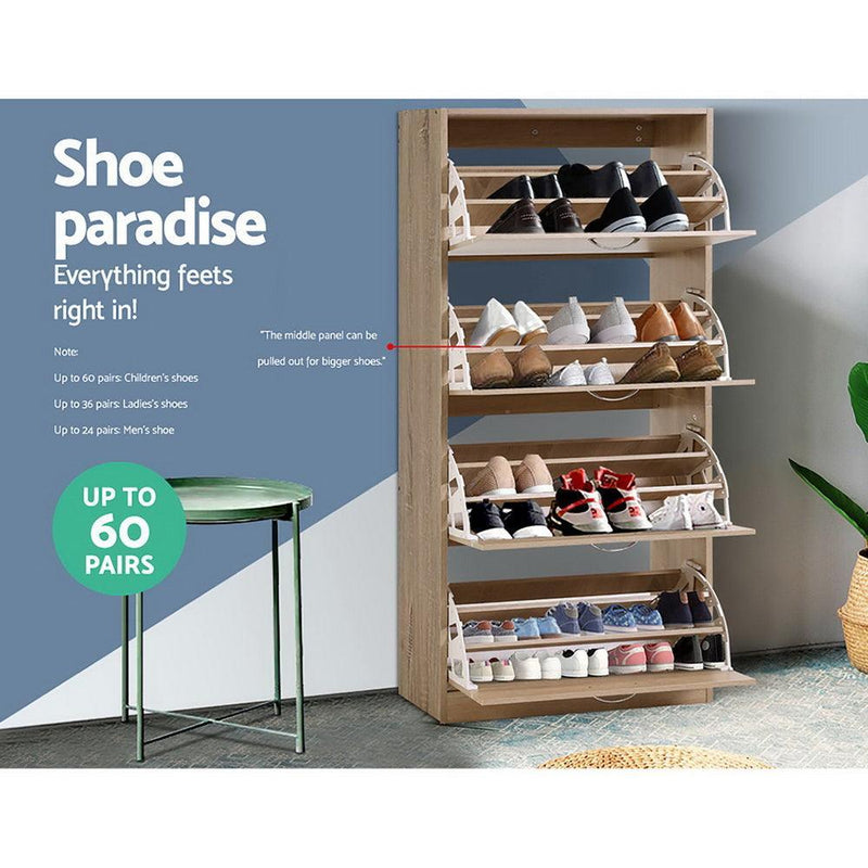 Artiss Shoe Cabinet Shoes Storage Rack Organiser 60 Pairs Wood Shelf Drawer - John Cootes