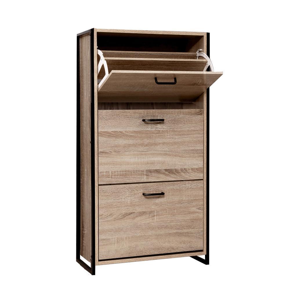 Artiss Shoe Cabinet Shoes Storage Rack Wooden Organiser Up to 24 Pairs Shelf Cupboard Metal Frame - John Cootes