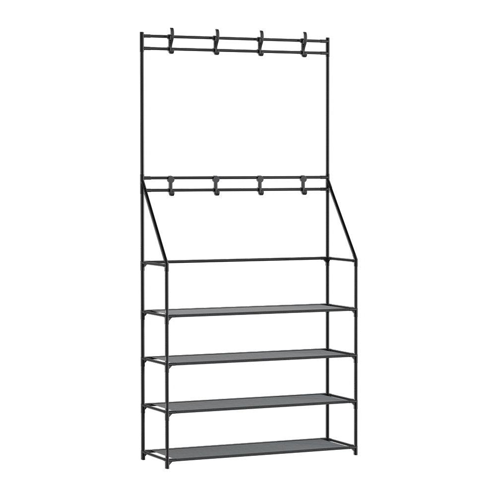 Artiss Shoe Rack Coat Hat Stand Hallway Shoes Storage Tree Metal Shelves Black - John Cootes