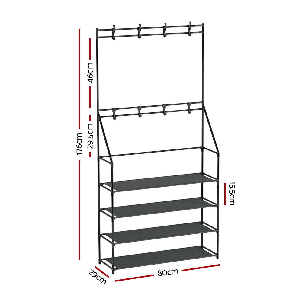 Artiss Shoe Rack Coat Hat Stand Hallway Shoes Storage Tree Metal Shelves Black - John Cootes