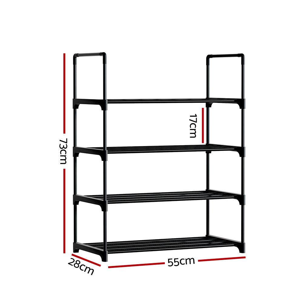 Artiss Shoe Rack Stackable Shelves 4 Tiers 55cm Shoes Storage Stand Black - John Cootes