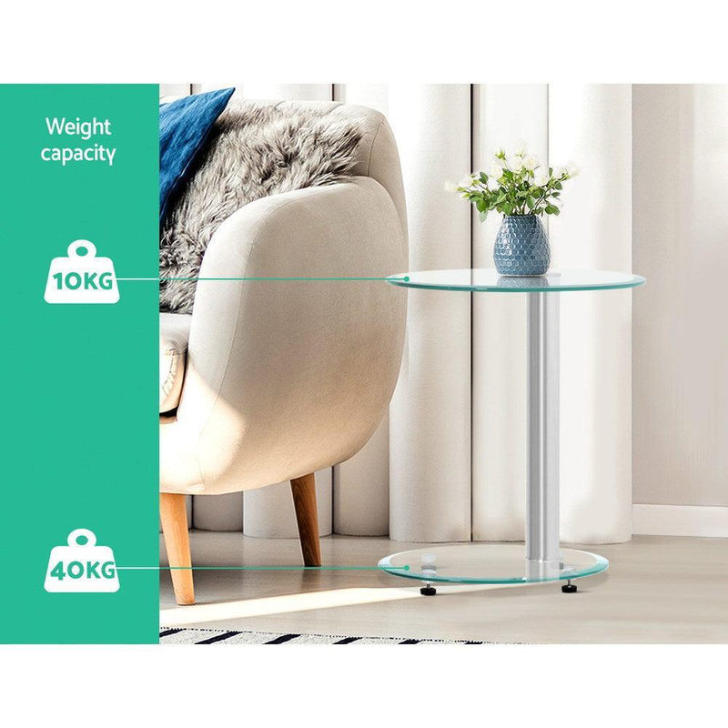 Artiss Side Coffee Table Bedside Furniture Oval Tempered Glass Top 2 Tier - John Cootes