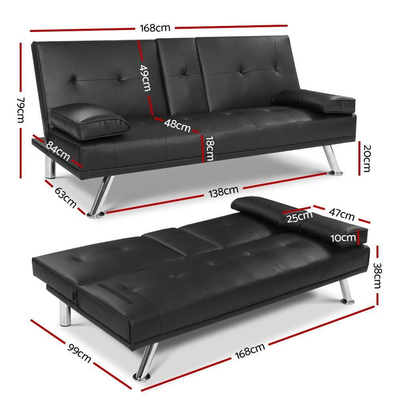 Artiss Sofa Bed Lounge Futon Couch 3 Seater Leather Cup Holder Recliner - John Cootes