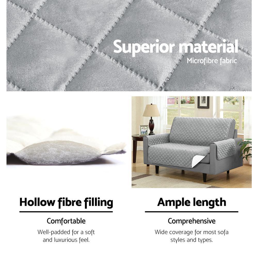 Artiss Sofa Cover Quilted Couch Covers Lounge Protector Slipcovers 3 Seater Grey - John Cootes