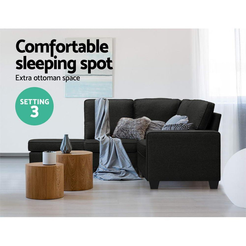 Artiss Sofa Lounge Set 4 Seater Modular Chaise Chair Couch Fabric Dark Grey - John Cootes
