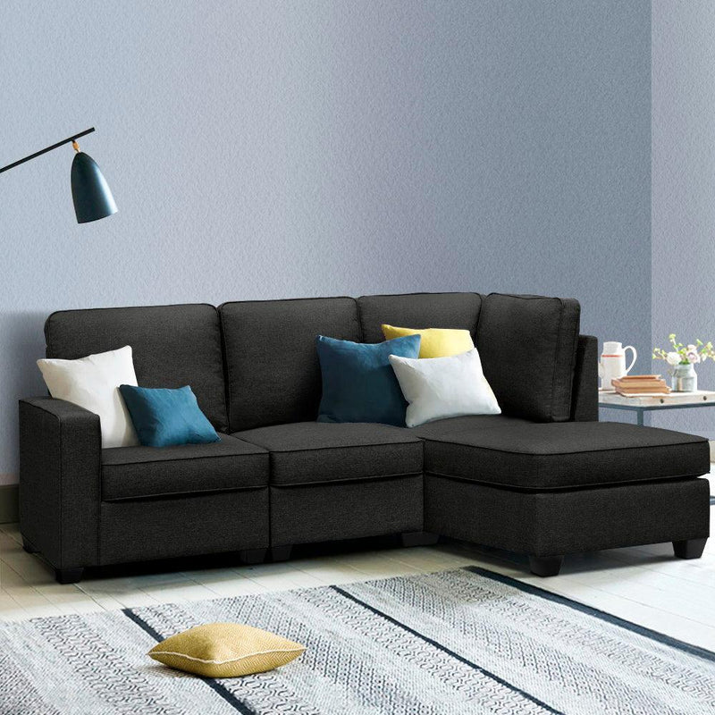 Artiss Sofa Lounge Set 4 Seater Modular Chaise Chair Couch Fabric Dark Grey - John Cootes